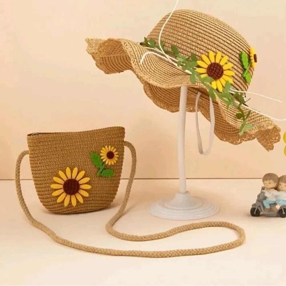 Toddler Girls Sunflower Sun Hat and Hand Bag Set